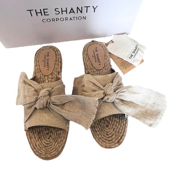 NEW Shanty SHACK SLIDES Women's Slip On SHOES 40, US 9 Natural Linen Bow Sandals - Picture 1 of 12